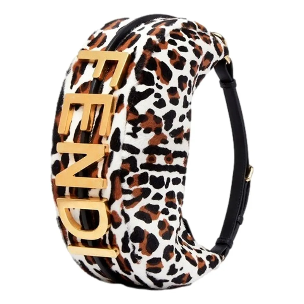Fendi Fendigraphy Lamb Fur Animal Print Shoulder Bag Gold Hardware White Leather Never worn - Box View