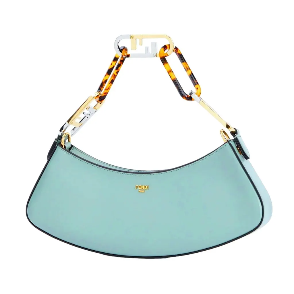 Fendi O'Lock Swing Tiffany Blue Calf Leather Small Hobo Shoulder Bag Blue Leather Never worn - Model View