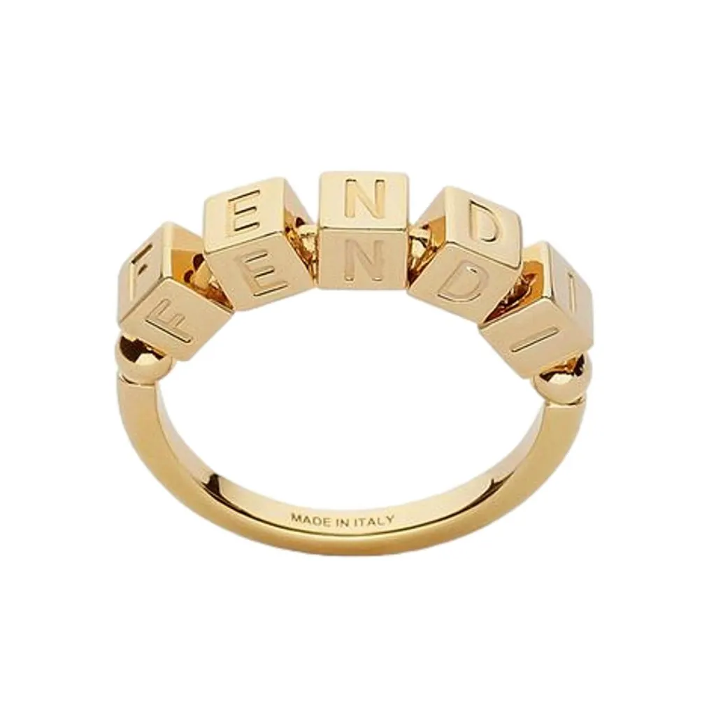 Fendi Fendigraphy Letters Gold Metal Ring Size Small Gold Never worn - Front View