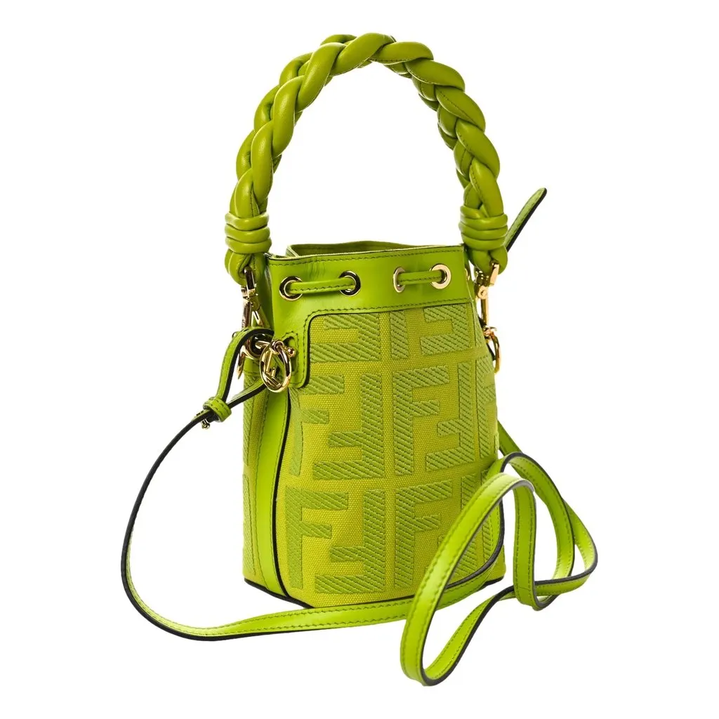 Fendi Mon Tresor Mini Wasabi Green FF Canvas Bucket Bag Crossbody Green Leather Never worn - Back View