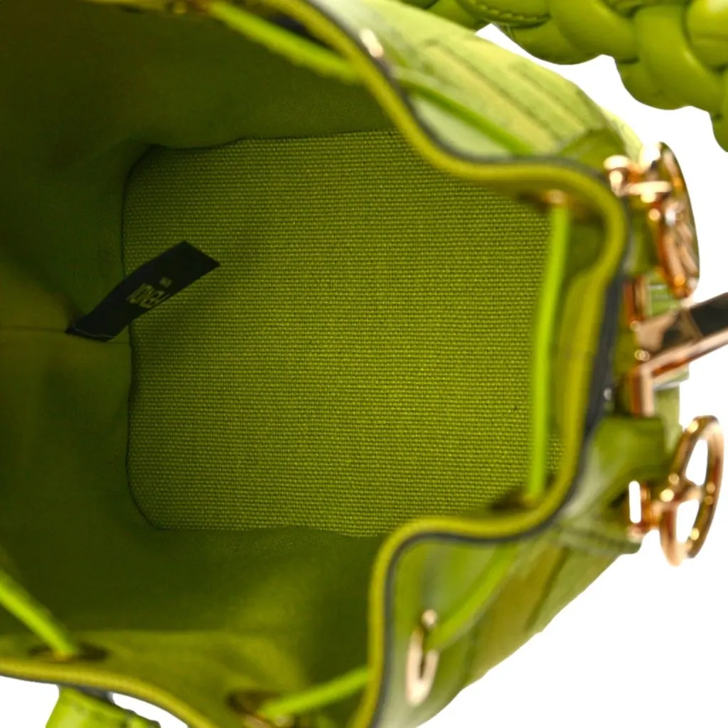 Fendi Mon Tresor Mini Wasabi Green FF Canvas Bucket Bag Crossbody Green Leather Never worn - Box View