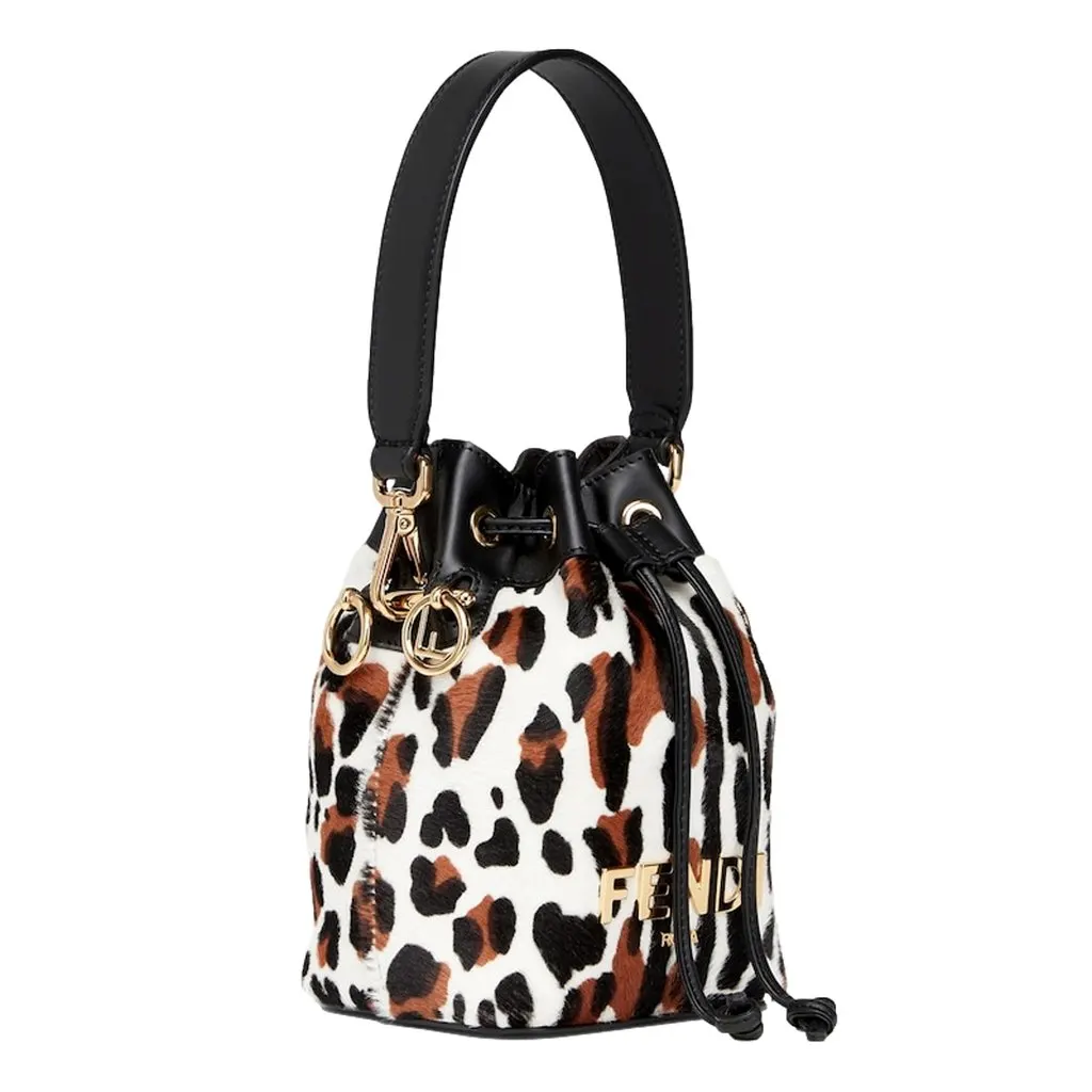 Fendi Mon Tresor Mini Bucket Crossbody Animal Print Sheepskin Bag Brown Leather Never worn - Back View