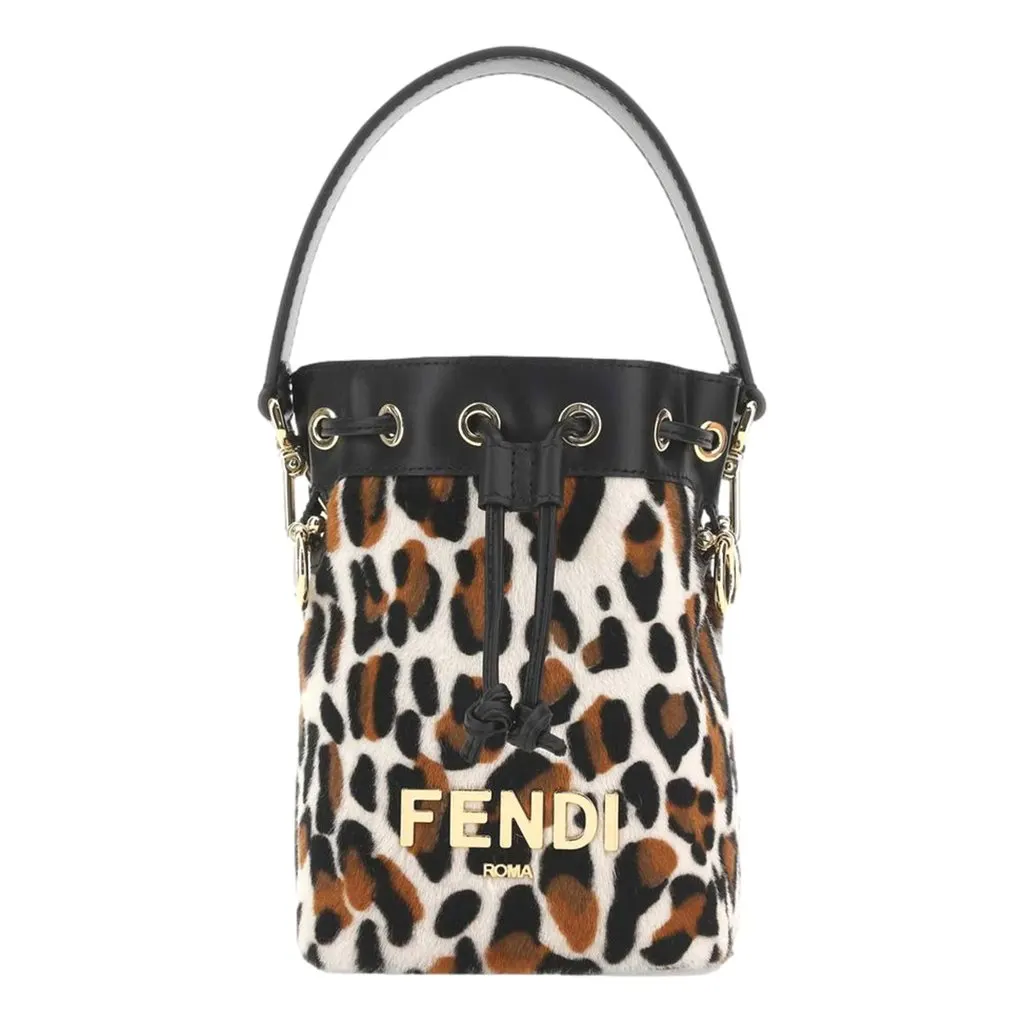 Fendi Mon Tresor Mini Bucket Crossbody Animal Print Sheepskin Bag Brown Leather Never worn - Inside View