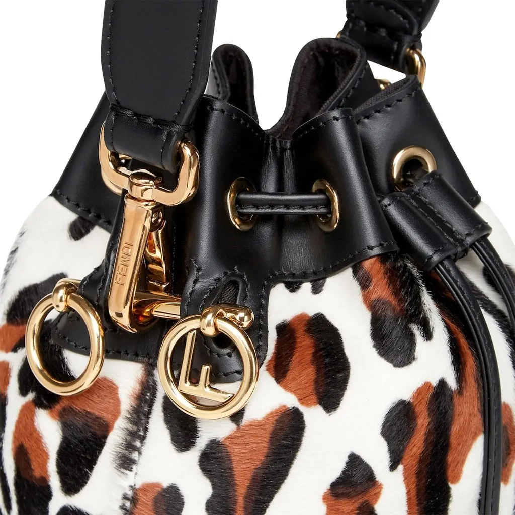 Fendi Mon Tresor Mini Bucket Crossbody Animal Print Sheepskin Bag Brown Leather Never worn - Box View