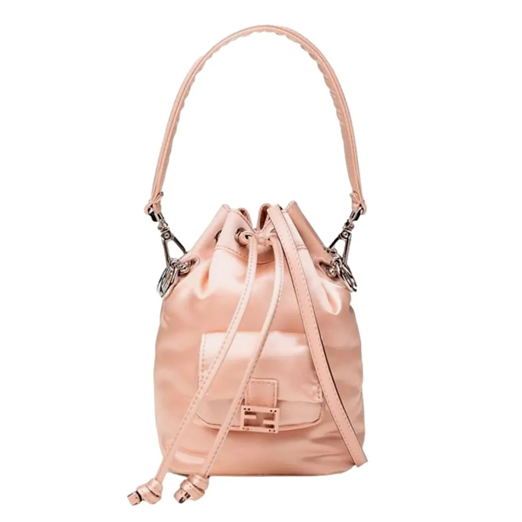 Fendi Mon Tresor Baguette Baby Pink Nylon Bucket Mini Crossbody Bag Pink Never worn - Model View