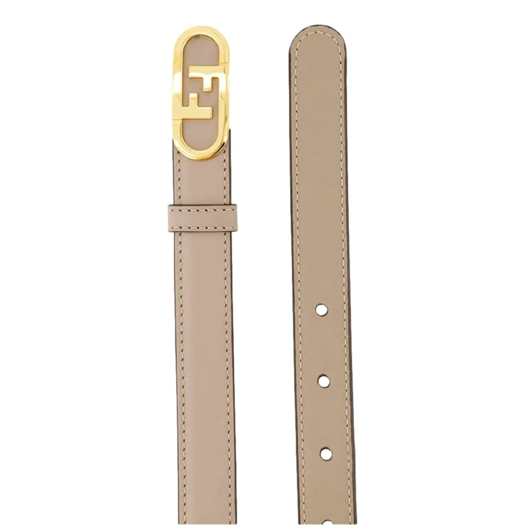 Fendi O’Lock Skinny Leather Belt Tortora Gray Gold Buckle Women’s Size 90 Grey Leather Never worn - Inside View