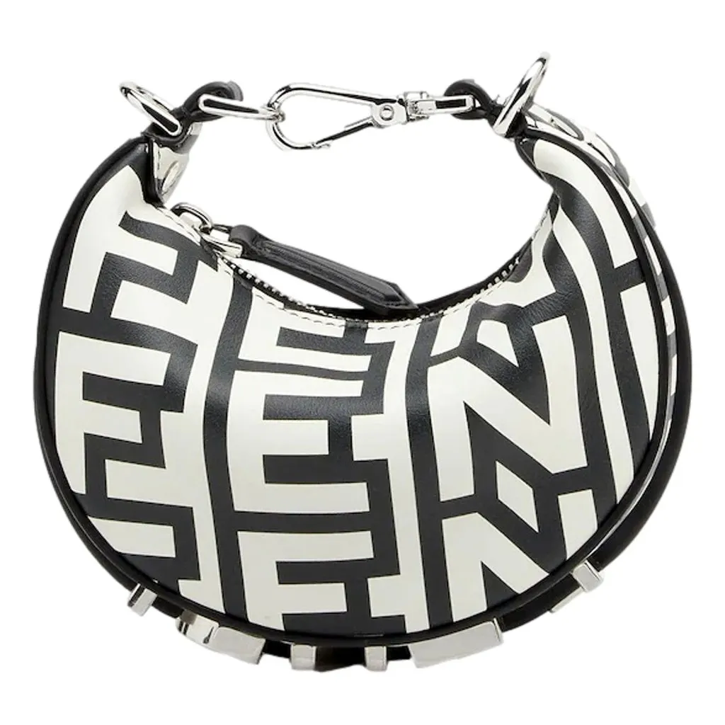 Fendi x Marc Jacobs Fendigraphy Black and White Hobo Nano Bag Black Leather Never worn - Front View