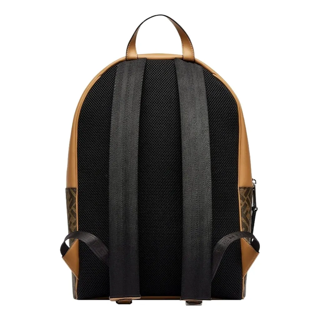 Fendi Diagonal FF Logo Backpack Black Canvas Leather Trim Brown Leather Never worn - Inside View