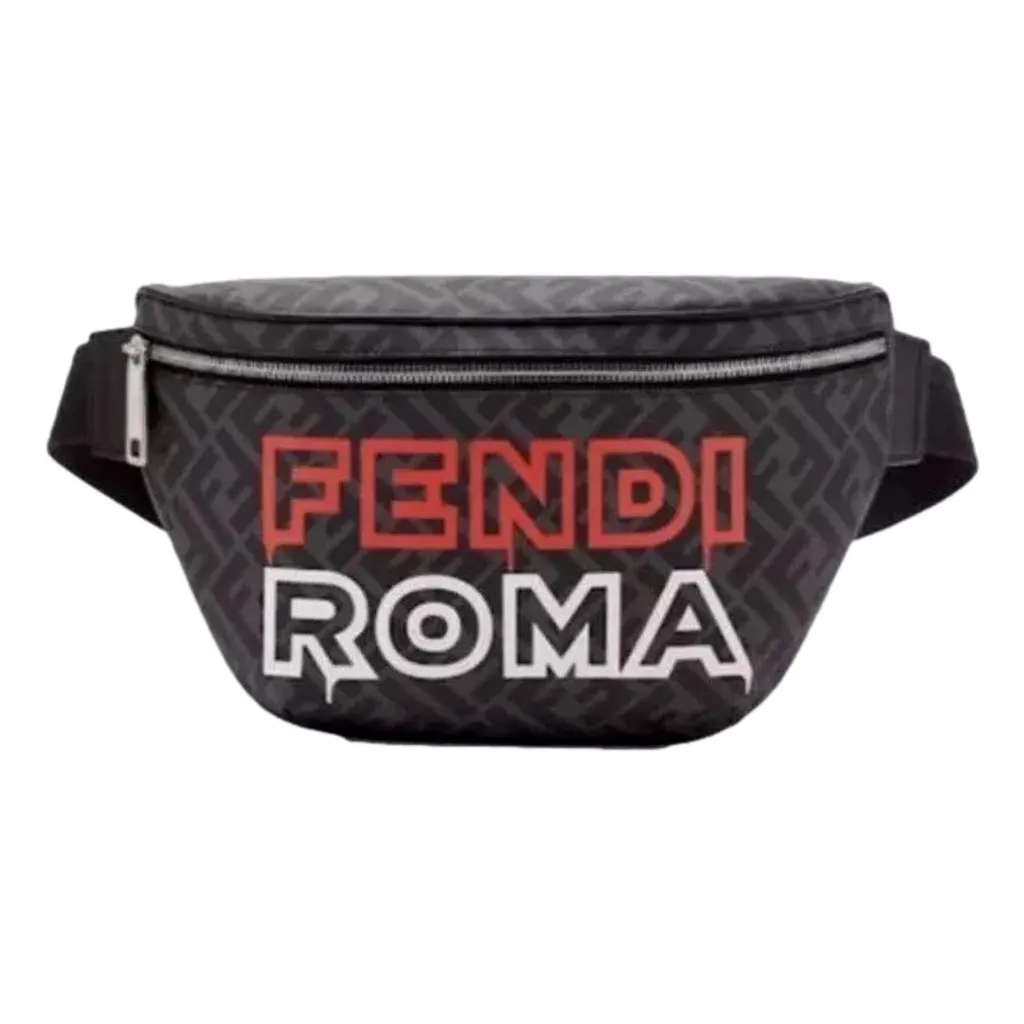 Fendi Roma Fendigraphy Nero and Rosso Leather Belt Bag Black Leather Never worn - Front View
