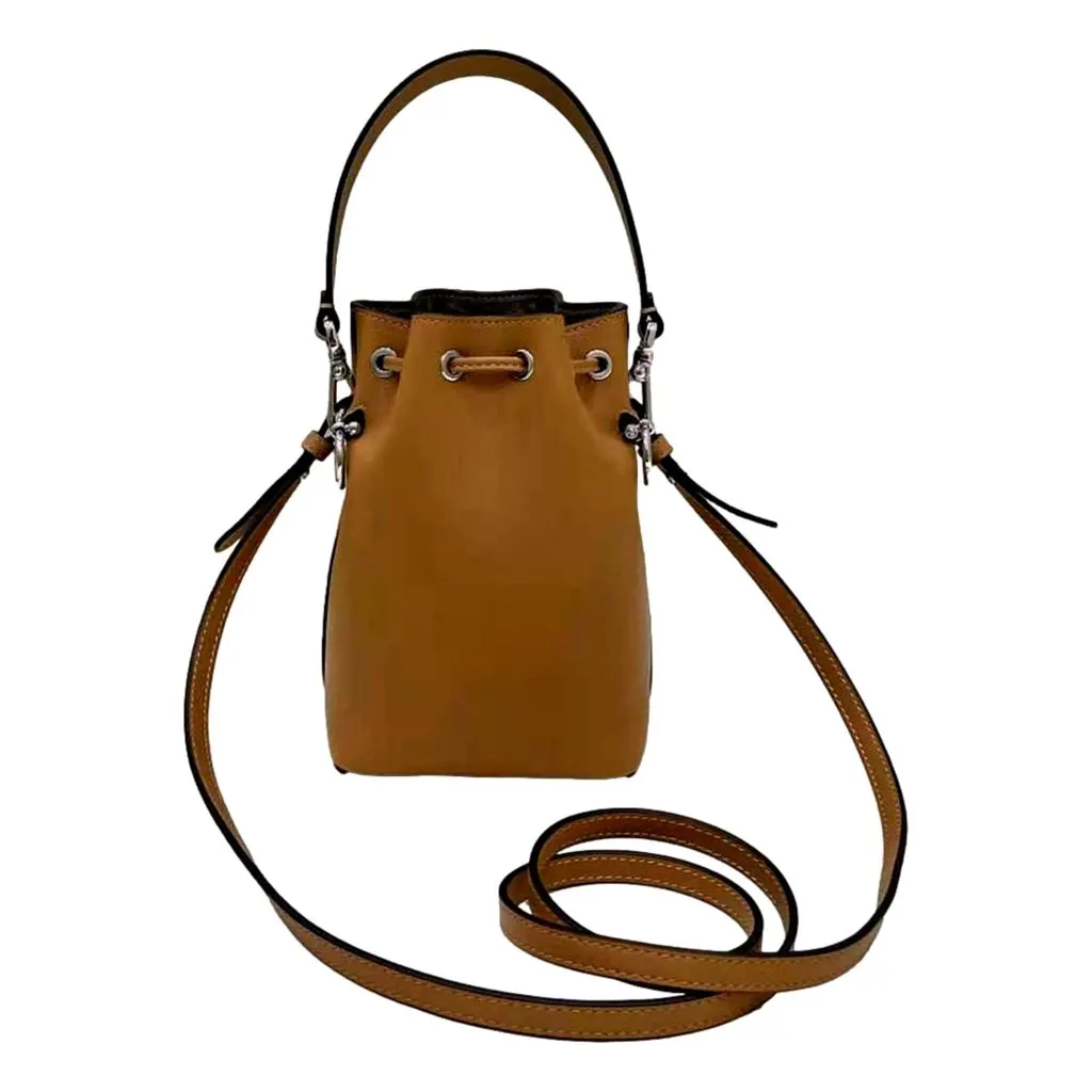 Fendi Calfskin F is 3D Flower Mini Mon Tresor Bucket Bag Brown Tan Brown Leather Never worn - Inside View