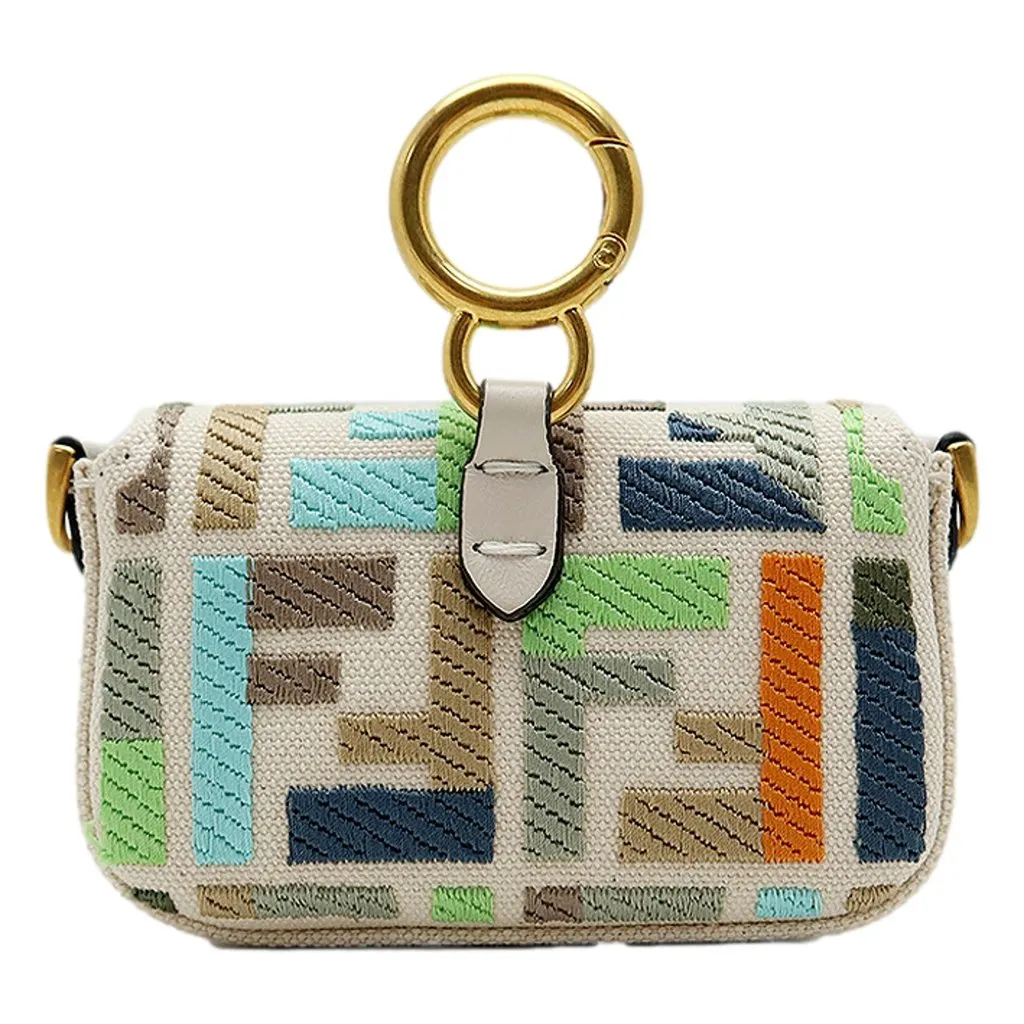 Fendi Fendi Canvas FF Embroidery Nano Baguette Charm Beige Multicolor Beige Canvas Never worn - Back View