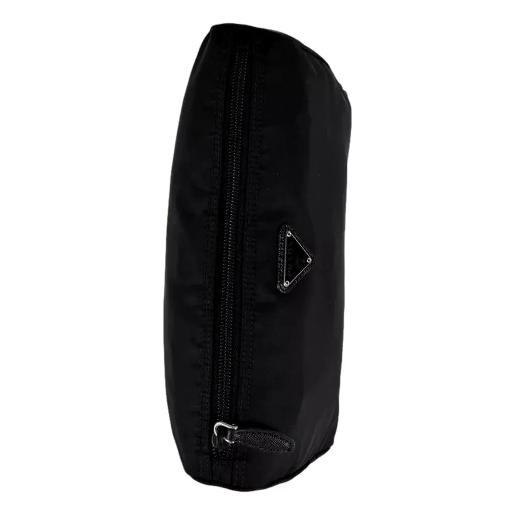 Prada Re-Nylon Necessaire Large Pouch Clutch in Black Nylon with Silver Hardware Black Polyamide Never worn - Model View