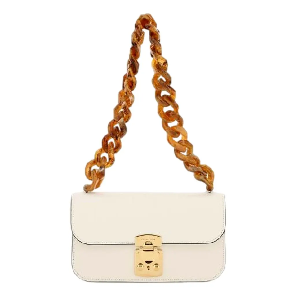 Miu Miu Madras White Leather Tortoise Chain Handbag White Leather Never worn - Front View
