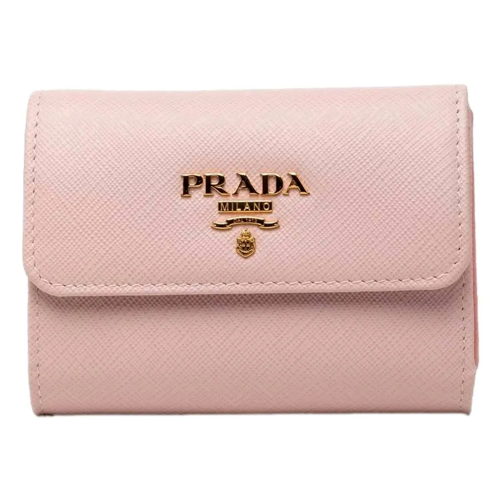 Prada Saffiano Petalo Pink Multicolor Trifold Coin Zipper Card Snap Wallet Pink Leather Never worn - Front View