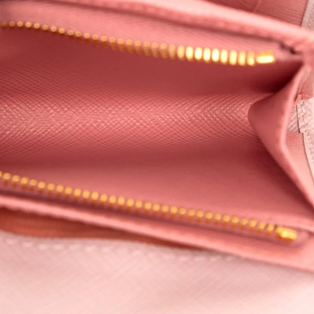 Prada Saffiano Petalo Pink Multicolor Trifold Coin Zipper Card Snap Wallet Pink Leather Never worn - Box View