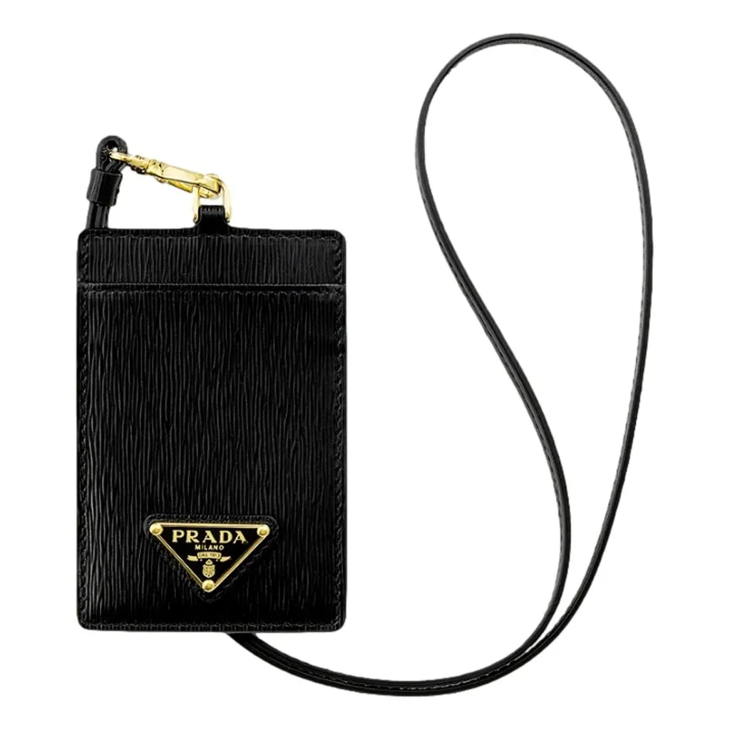 Prada Black Vitello Move Leather Card Holder with Strap Black Leather Never worn - Front View