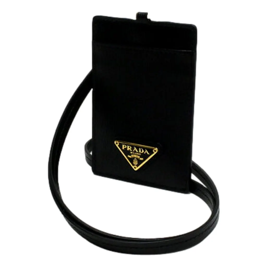 Prada Black Vitello Move Leather Card Holder with Strap Black Leather Never worn - Inside View