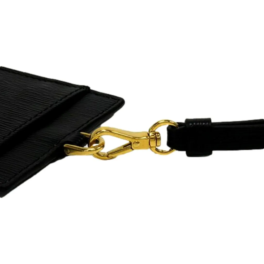Prada Black Vitello Move Leather Card Holder with Strap Black Leather Never worn - Model View