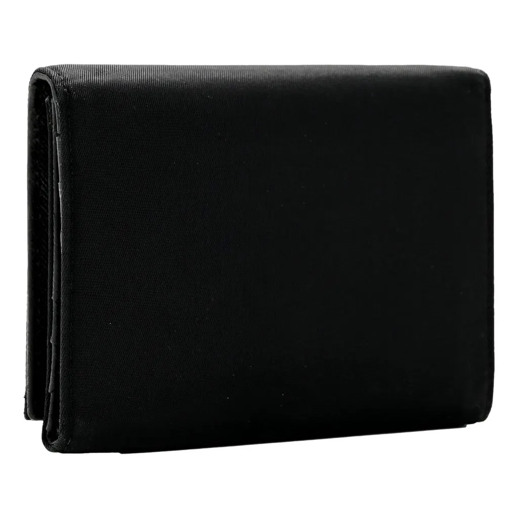 Prada Tessuto Nylon Tri-Fold Compact Wallet Black Black Leather Never worn - Back View
