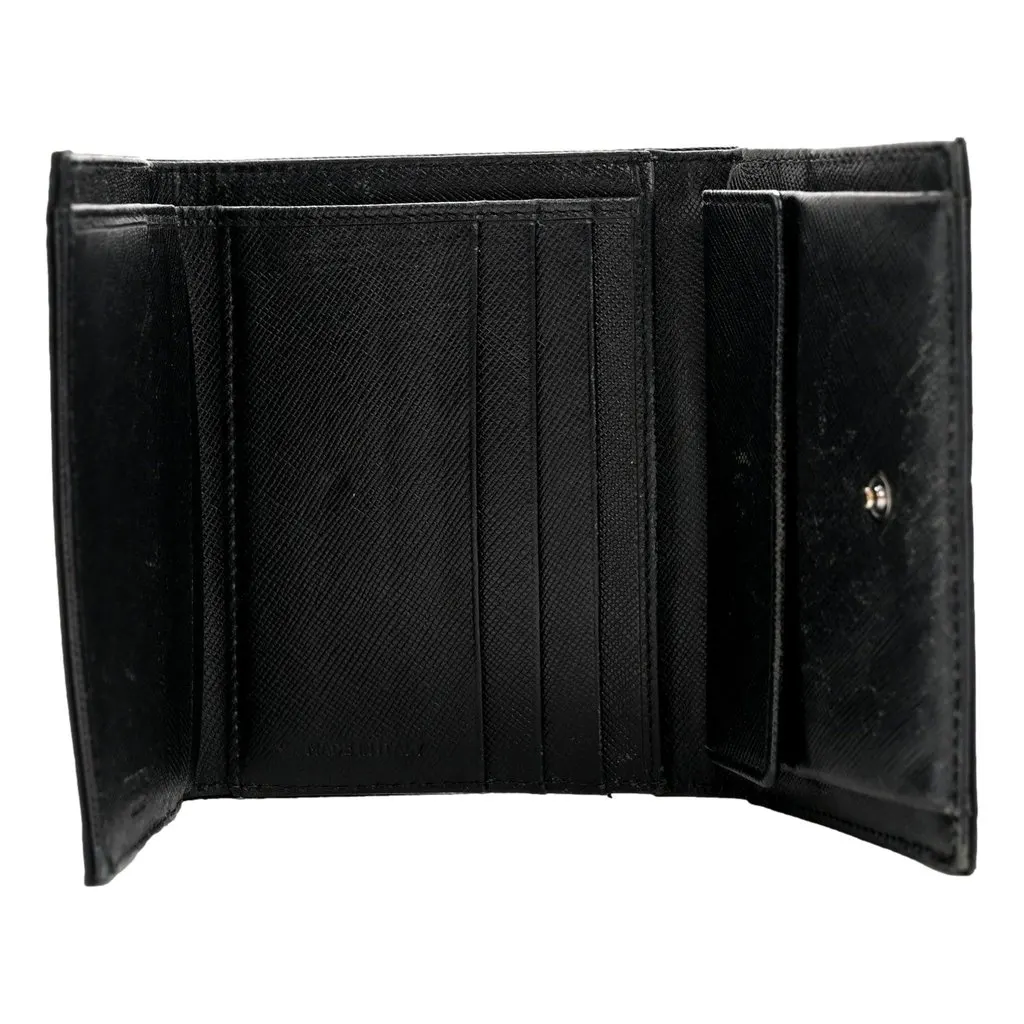 Prada Tessuto Nylon Tri-Fold Compact Wallet Black Black Leather Never worn - Inside View