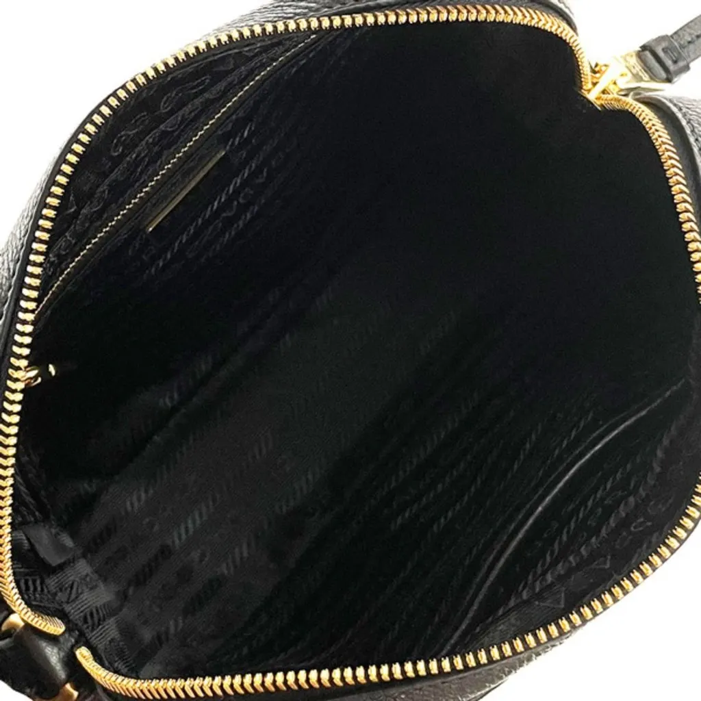 Prada Vitello Phenix Black Leather Gold Logo Camera Crossbody Bag Black Leather Never worn - Inside View