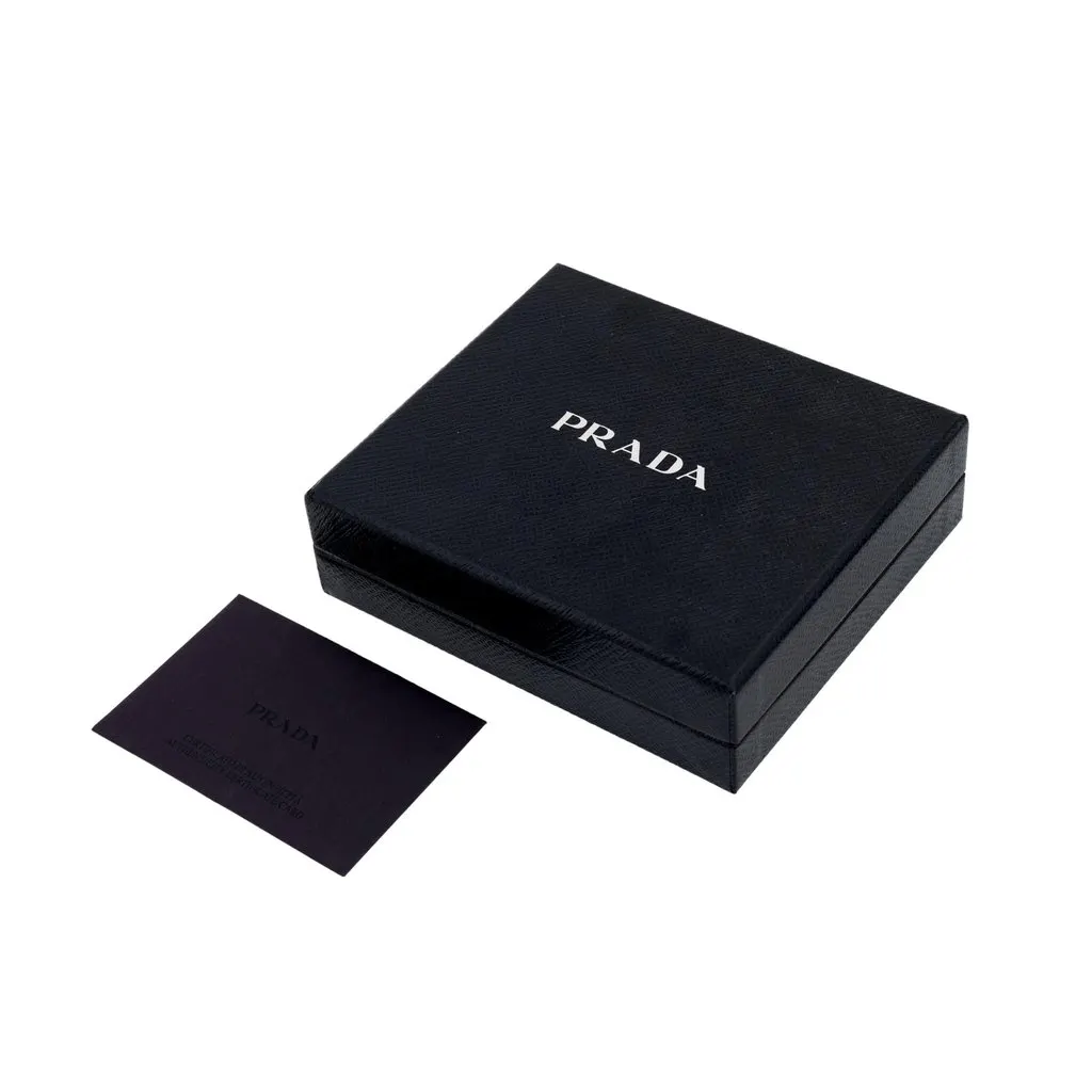 Prada Prada Triangle Plaque Smooth White Leather Round Mini Pouch Keychain White Leather Never worn - Box View
