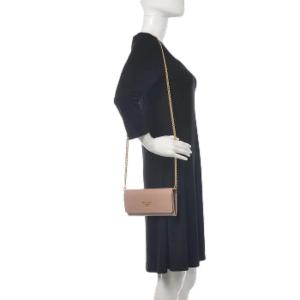 Prada Cipria Beige Vitello Move Leather Chain Wallet Crossbody Beige Leather Never worn - Back View