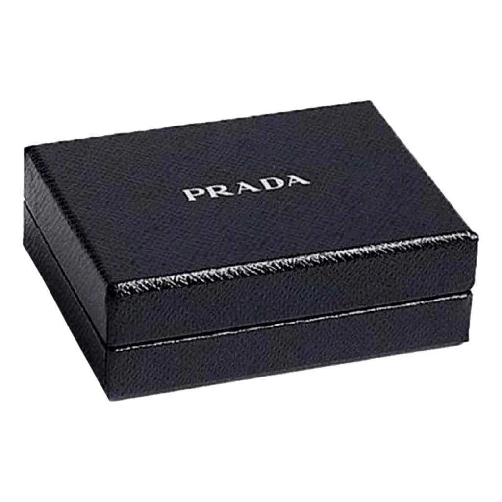 Prada Prada Triangle Saffiano Black Leather Mini Airpods Case with Chain Black Leather Never worn - Model View