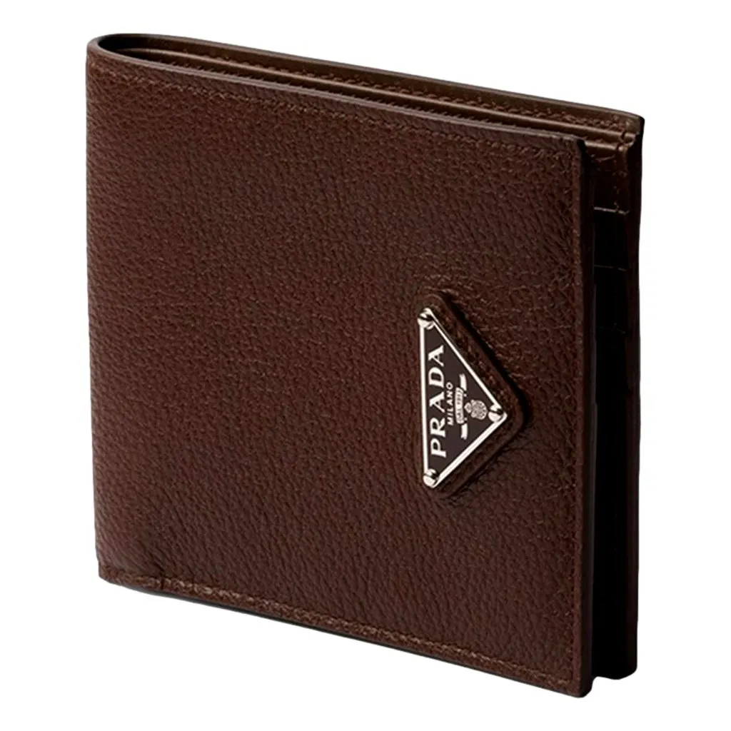 Prada Brown Vitello Daino Triangolo Leather Bifold Wallet Brown Leather Never worn - Back View