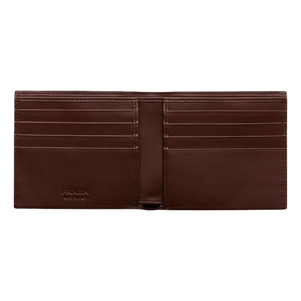 Prada Brown Vitello Daino Triangolo Leather Bifold Wallet Brown Leather Never worn - Inside View