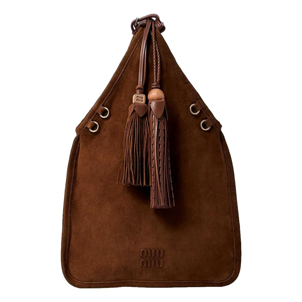Miu Miu Mini Suede Handbag Leather Tassel Charm Moro Brown
