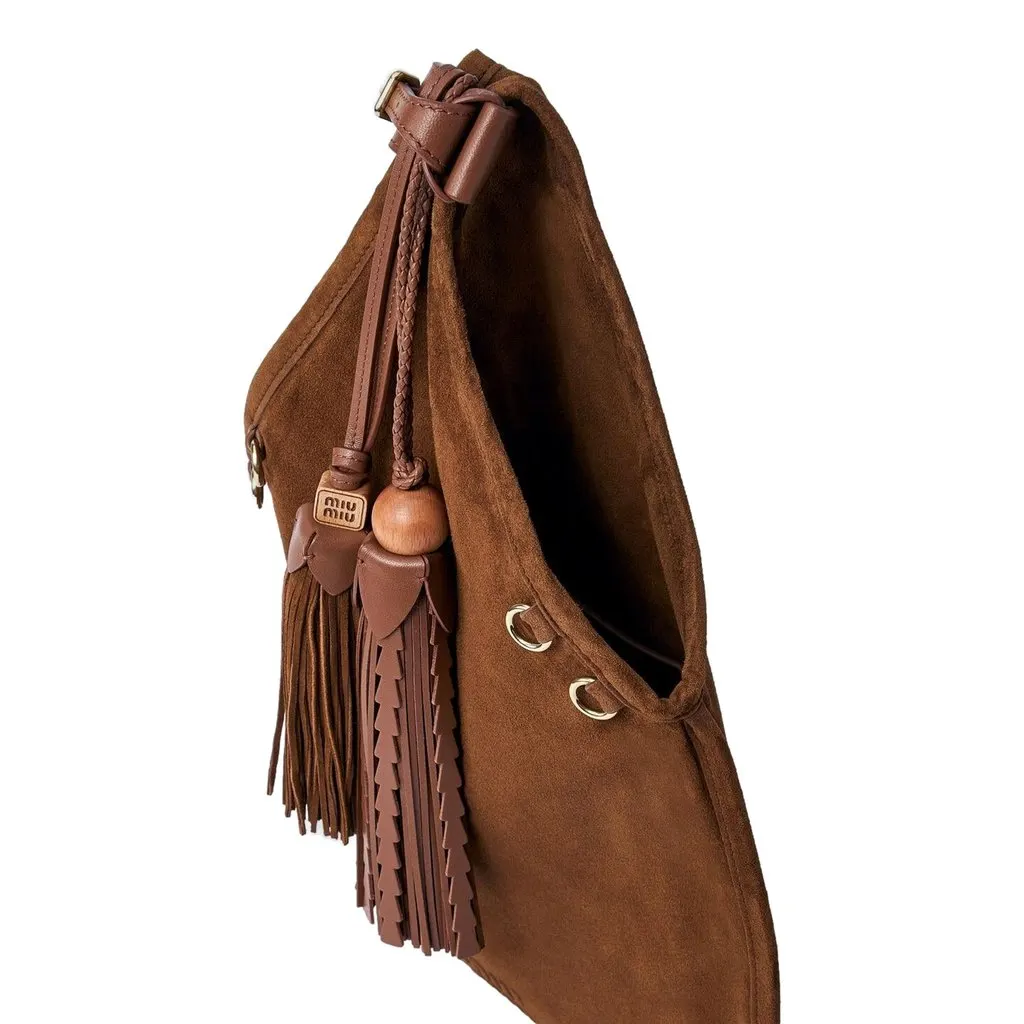 Miu Miu Mini Suede Handbag Leather Tassel Charm Moro Brown Brown Suede Never worn - Inside View