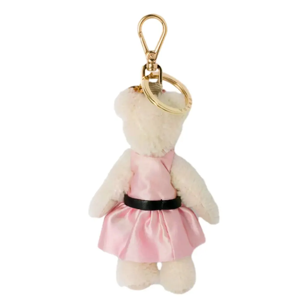 Prada Teddy Bear Cotton Mohair Bag Charm in White Pink White Cotton Never worn - Back View