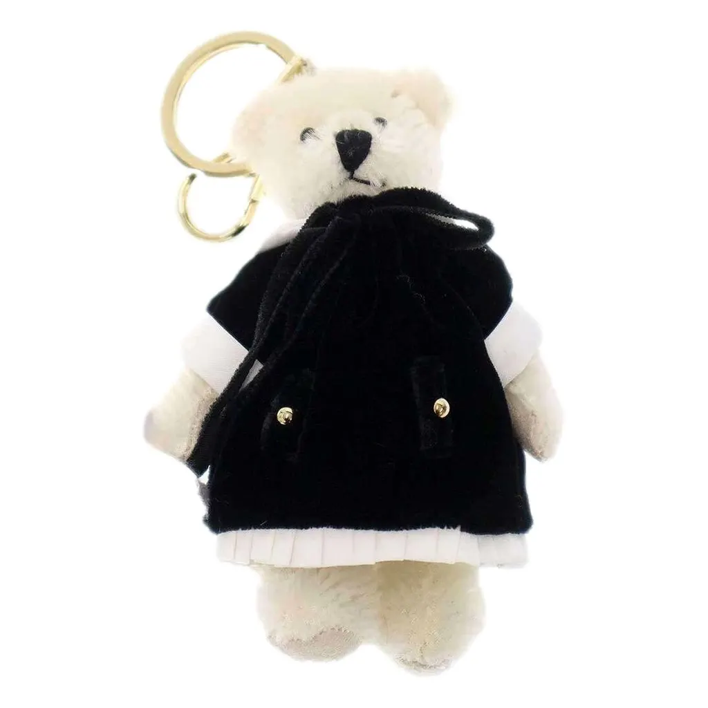 Prada Teddy Bear Cotton Mohair Bag Charm Keychain Black Dress White Cotton Never worn - Front View