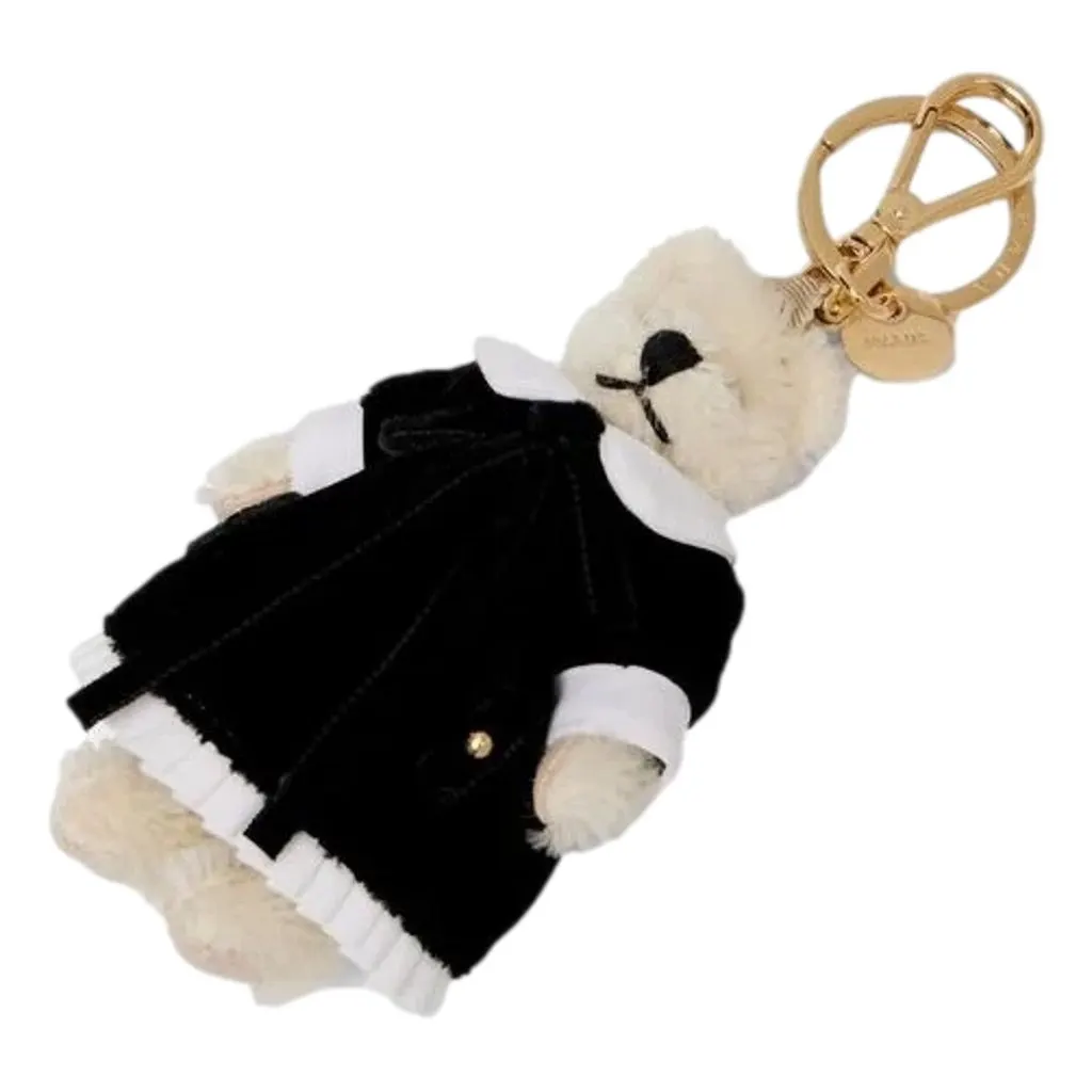 Prada Teddy Bear Cotton Mohair Bag Charm Keychain Black Dress White Cotton Never worn - Back View