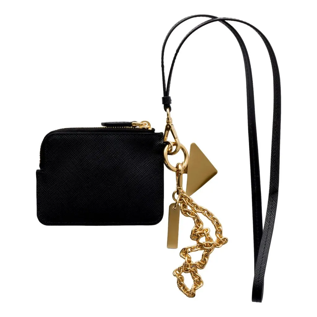 Prada Black Saffiano Leather Card Holder with Shoulder Strap White Leather Never worn - Inside View