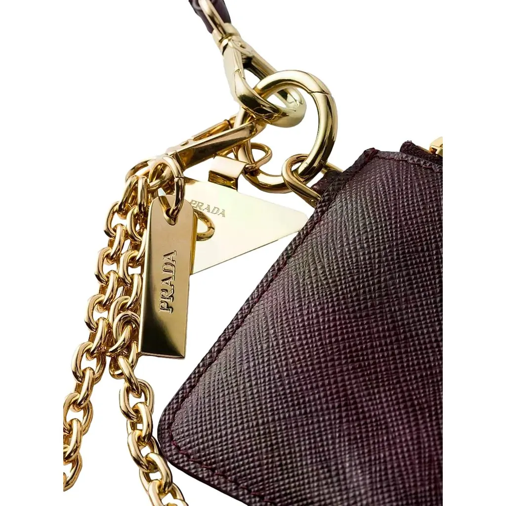 Prada Burgundy Saffiano Leather Card Holder with Chain Strap Red Leather Never worn - Back View
