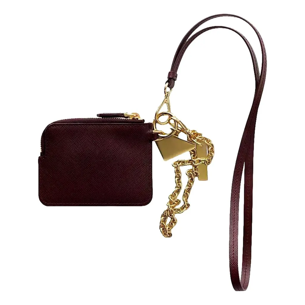 Prada Burgundy Saffiano Leather Card Holder with Chain Strap Red Leather Never worn - Inside View