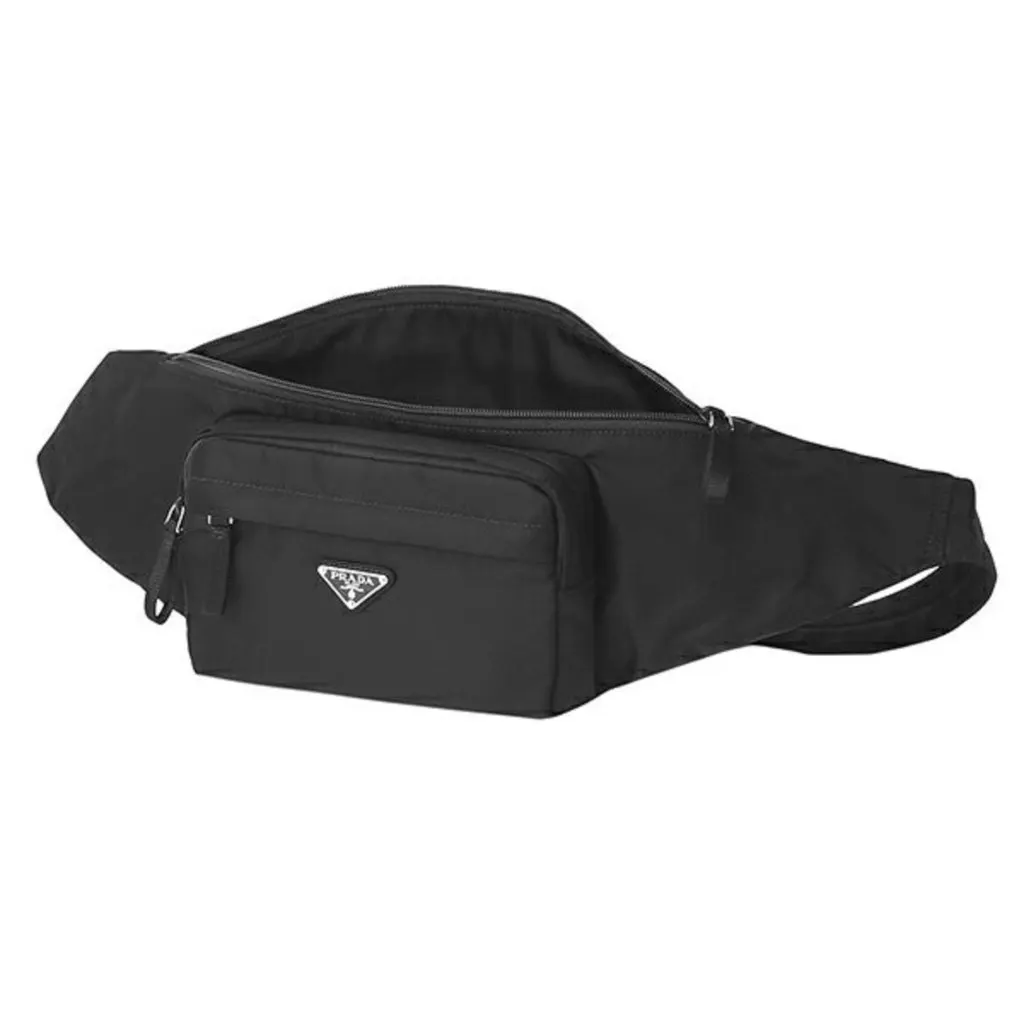 Prada Marsupio Tessuto Nylon Triangle Logo Black Belt Bag Black Leather Never worn - Box View