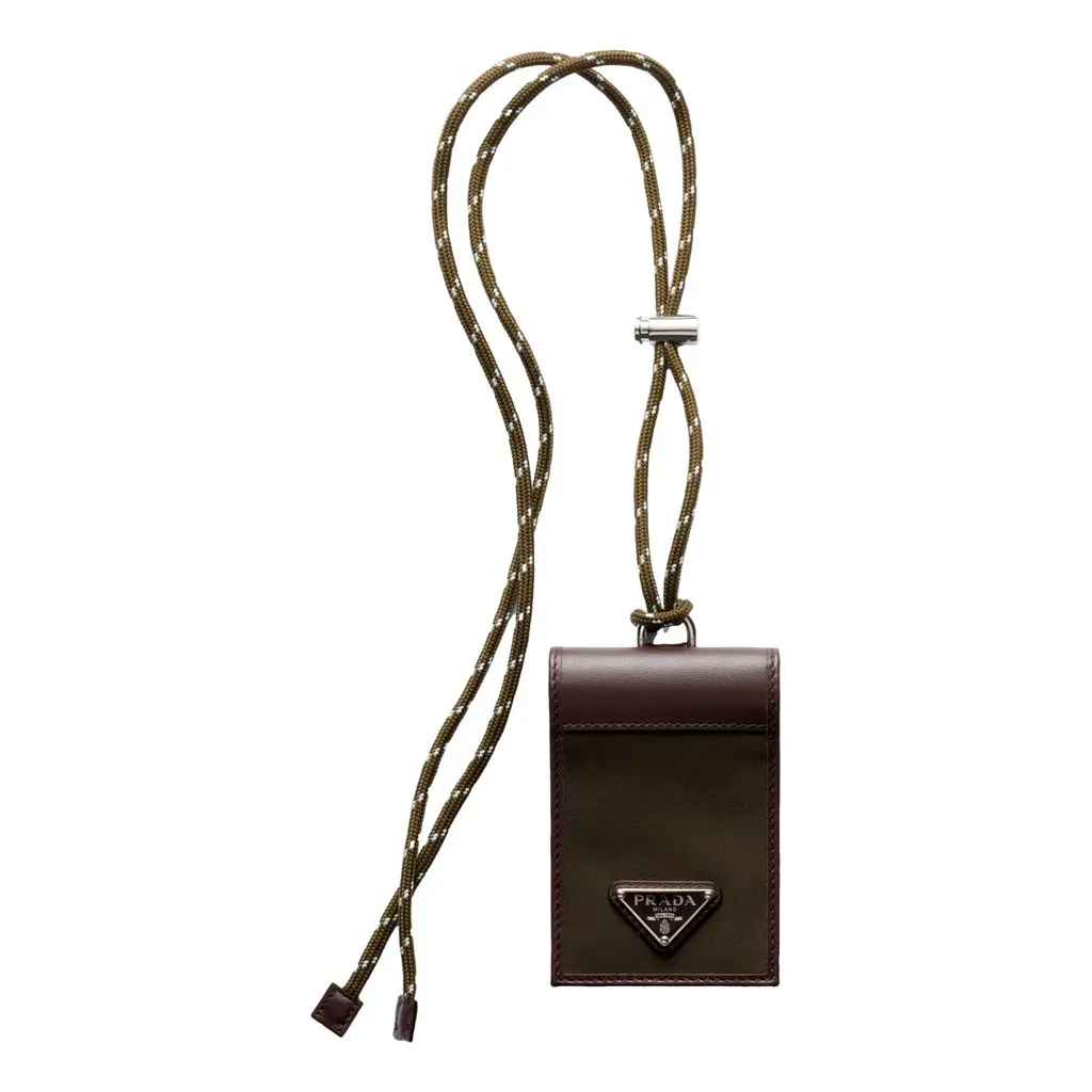 Prada Speedrock Re-Nylon Leather Card Holder with Strap Green Polyamide Never worn - Front View