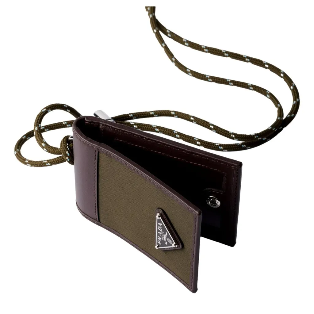 Prada Speedrock Re-Nylon Leather Card Holder with Strap Green Polyamide Never worn - Model View