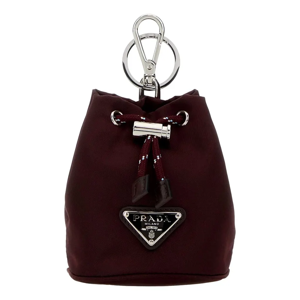Prada Speedrock Burgundy Re-Nylon Drawstring Pouch Bag Charm Burgundy Polyamide Never worn - Front View