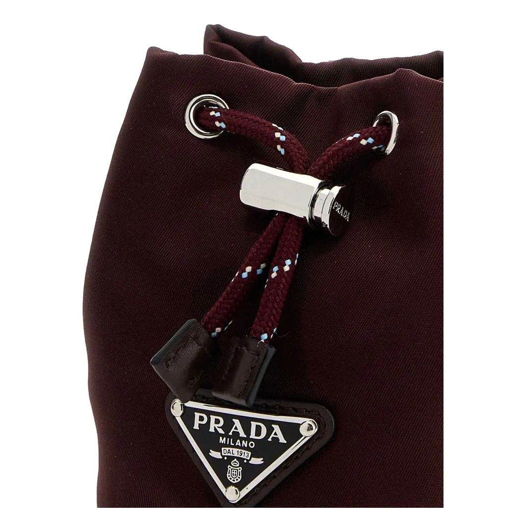 Prada Speedrock Burgundy Re-Nylon Drawstring Pouch Bag Charm Burgundy Polyamide Never worn - Inside View