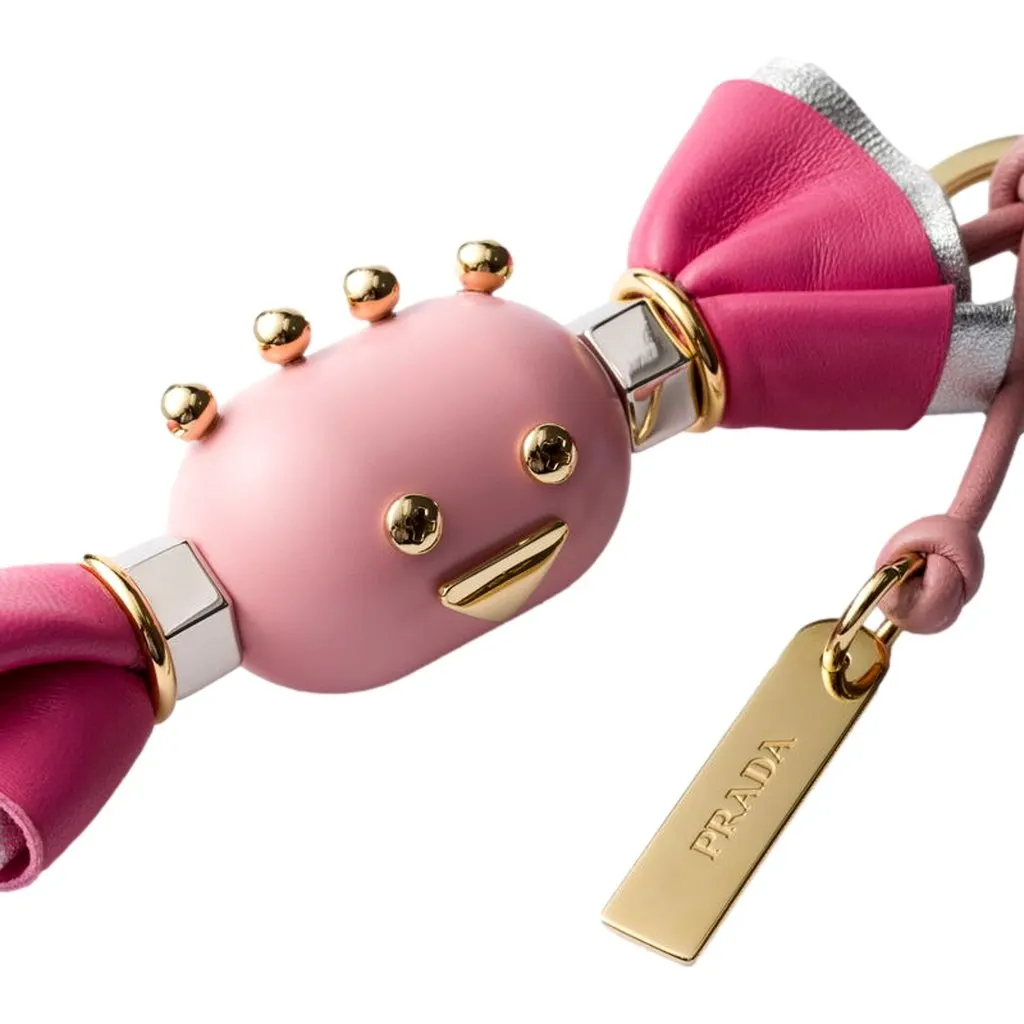 Prada Trick Candy Leather Keychain Bag Charm Peonia Pink Pink Leather Never worn - Back View
