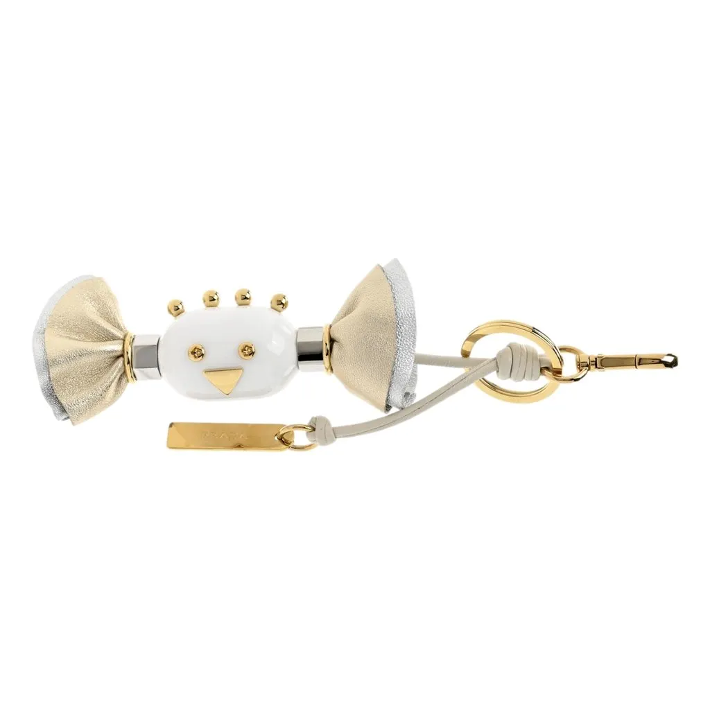 Prada White Gold Leather Candy Robot Bag Charm Keychain Gold Leather Never worn - Front View