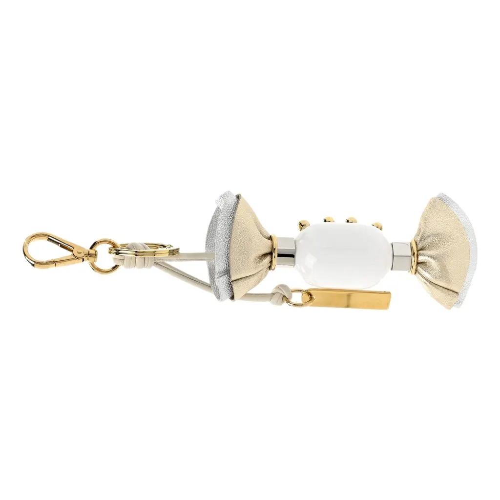 Prada White Gold Leather Candy Robot Bag Charm Keychain Gold Leather Never worn - Back View