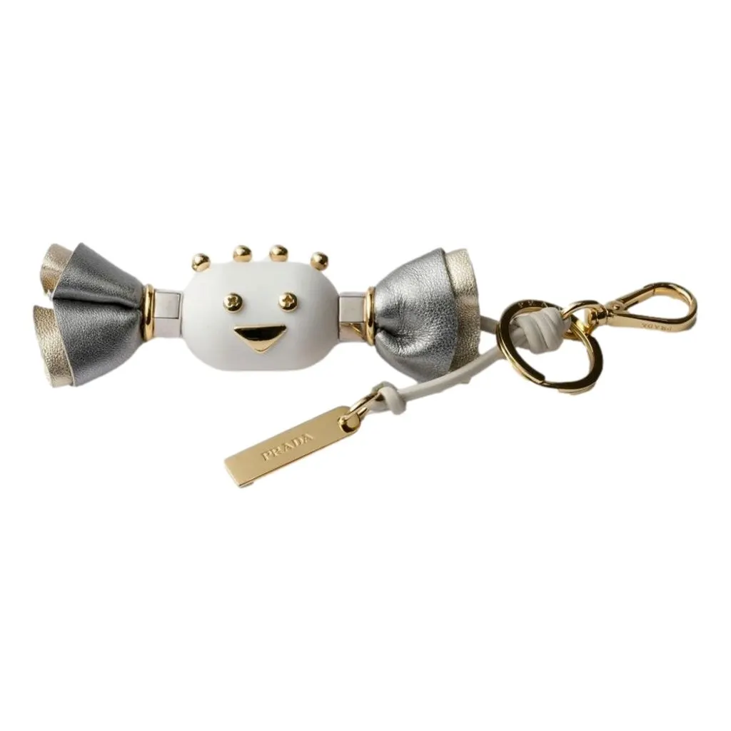 Prada White Silver Leather Candy Robot Bag Charm Keychain White Leather Never worn - Front View