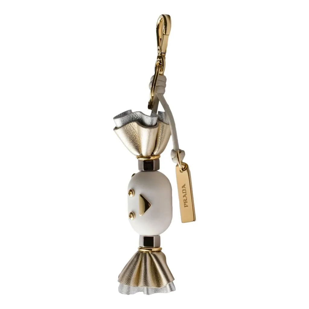 Prada White Silver Leather Candy Robot Bag Charm Keychain White Leather Never worn - Back View