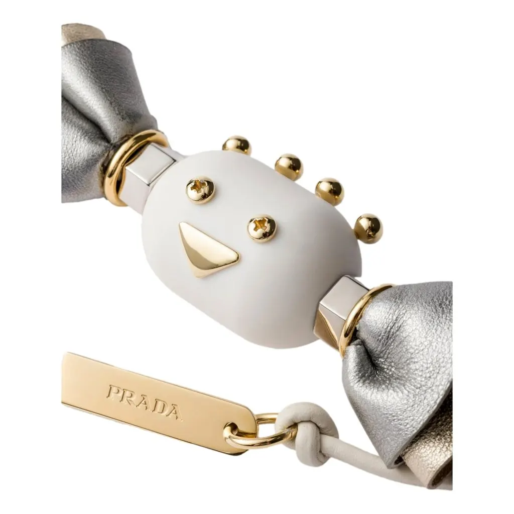 Prada White Silver Leather Candy Robot Bag Charm Keychain White Leather Never worn - Inside View
