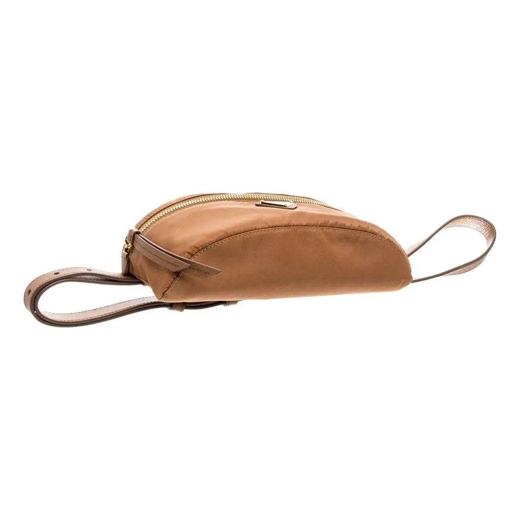 Prada Brown Re-Nylon Saffiano Leather Belt Bag Brown Never worn - Model View
